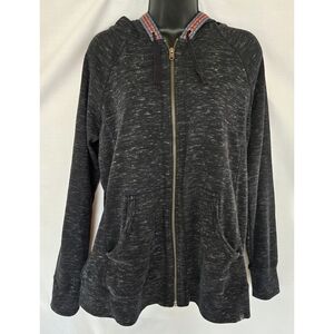 Eddie Bauer▪️Heathered Black Zip-Up Hoodie w/ Aztec Patterned Trim